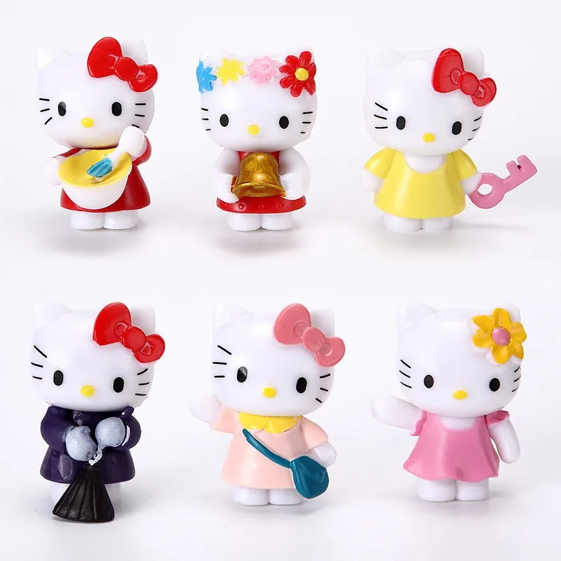 6pcs Hello Kitty Bell Doll Cute Cartoon Toy Home Bouquet Doll Desktop Accessories Travel Women Supplies Student Gift Wholesale