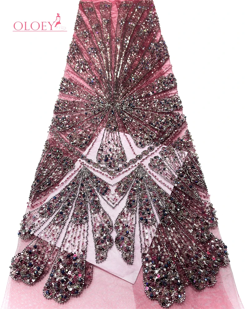 

OLOEY African Beads Lace Fabric Sequins Nigerian Groom Wedding Party Dress Sewing French Style High-Quality Beads Lace