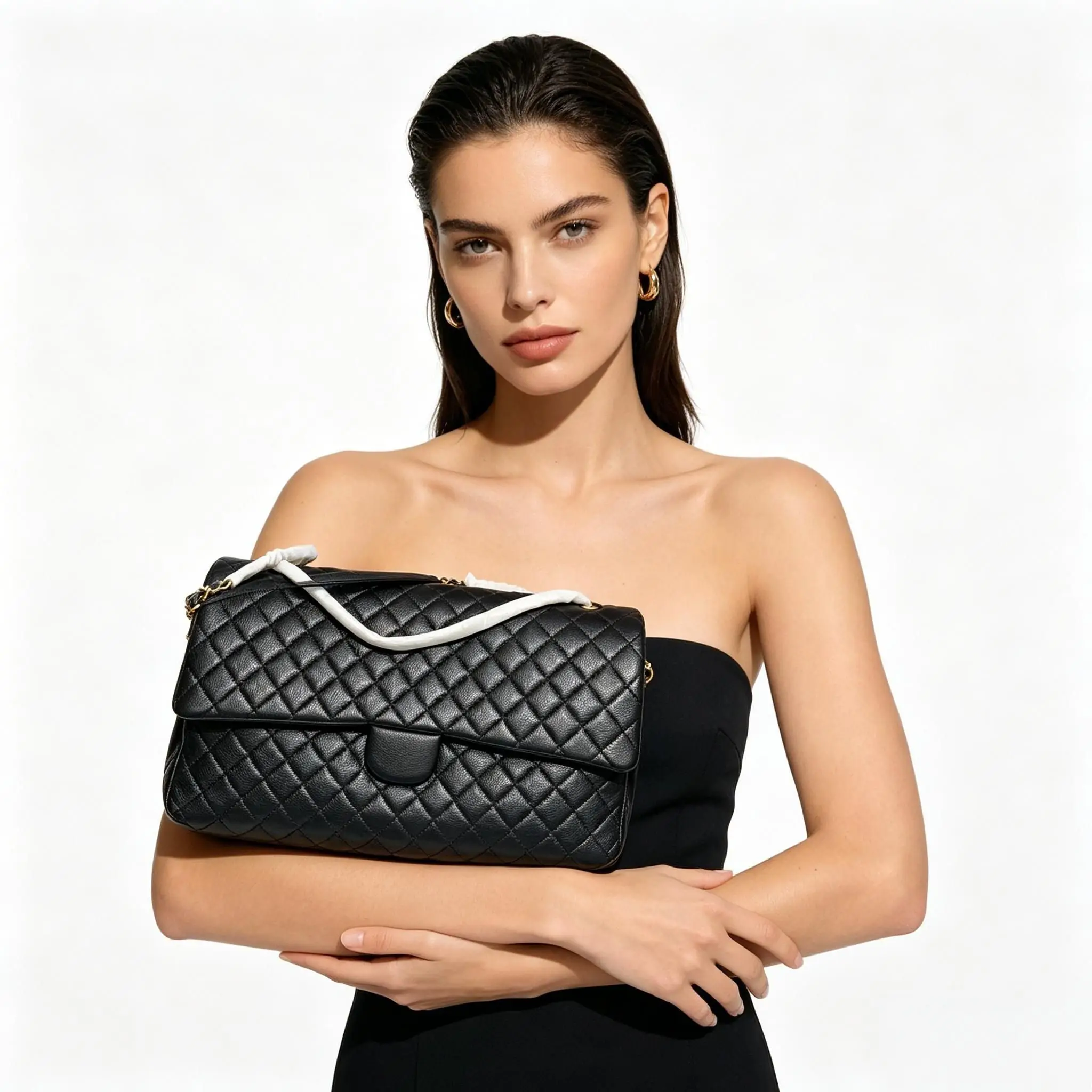 

Women's Black Quilted Leather Shoulder Bag 2025 New Fashion Large Capacity Flap Tote Handbag