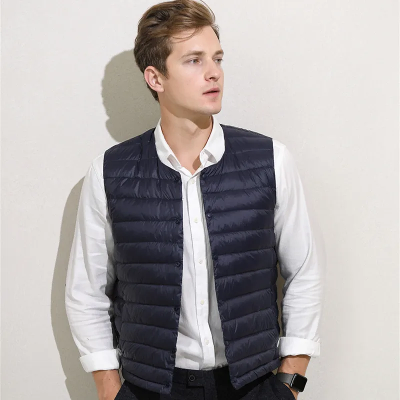 0-10℃ Men\'s Down Vest 2024 New Autumn Winter Ultralight Puffer Waistcoat Male Outdoor Trip Portable Collarless Duck Down Jackets