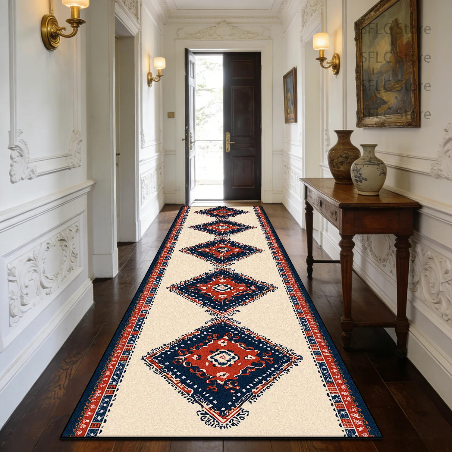 Persian Ethnic Style Antiskid Long Runner Carpet Decoration Doorway Easy Clean Soft Rug Foldable Lint-free Corridor Floor Mats