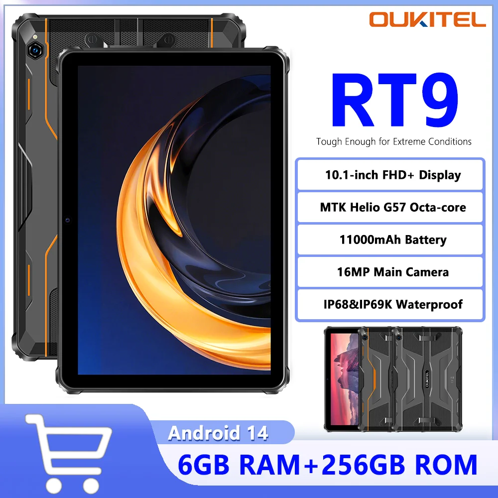 Oukitel RT9 Rugged Tablet MTK Helio G57 Octa-core 4G 10.1-inch HD Display 24GB RAM+256GB ROM 11000mAh Battery Android 14 Tablet