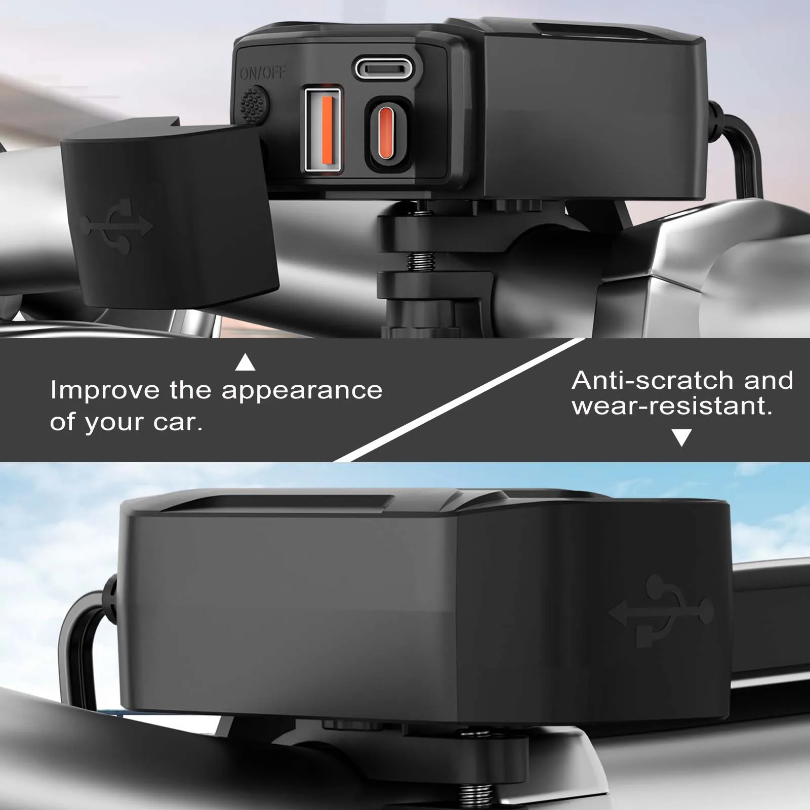 12V Motorcycle USB Socket Type-C Retractable Charger Power Adapter Dual Port PD+QC3.0 with Switch Waterproof Digital Voltmeter