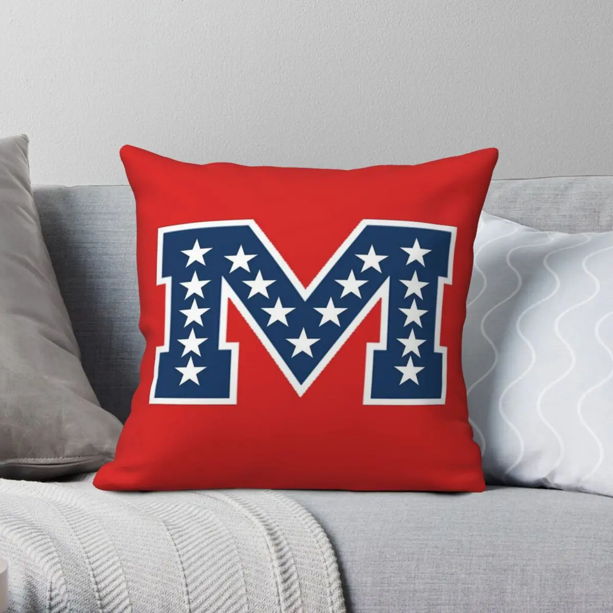 Battle M Ole Miss Square Pillowcase Polyester Linen Velvet Pattern Zip Decor Throw Pillow Case Sofa Cushion Cover