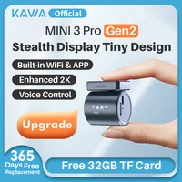 Cámara de salpicadero KAWA MINI3 Pro Gen2 Dvr para coche 2K grabadora de vídeo automática actualización cámara de coche, WiFi y aplicación/Control de voz, visión nocturna pequeña Dashcam