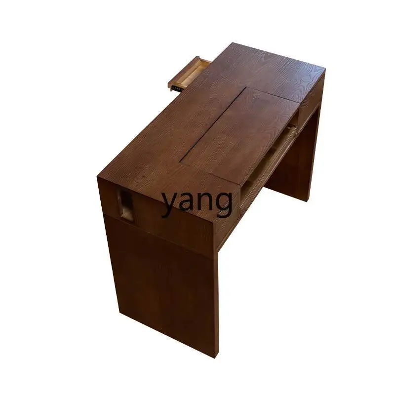 

LMM retro style solid wood multi-drawer storage table and chair set