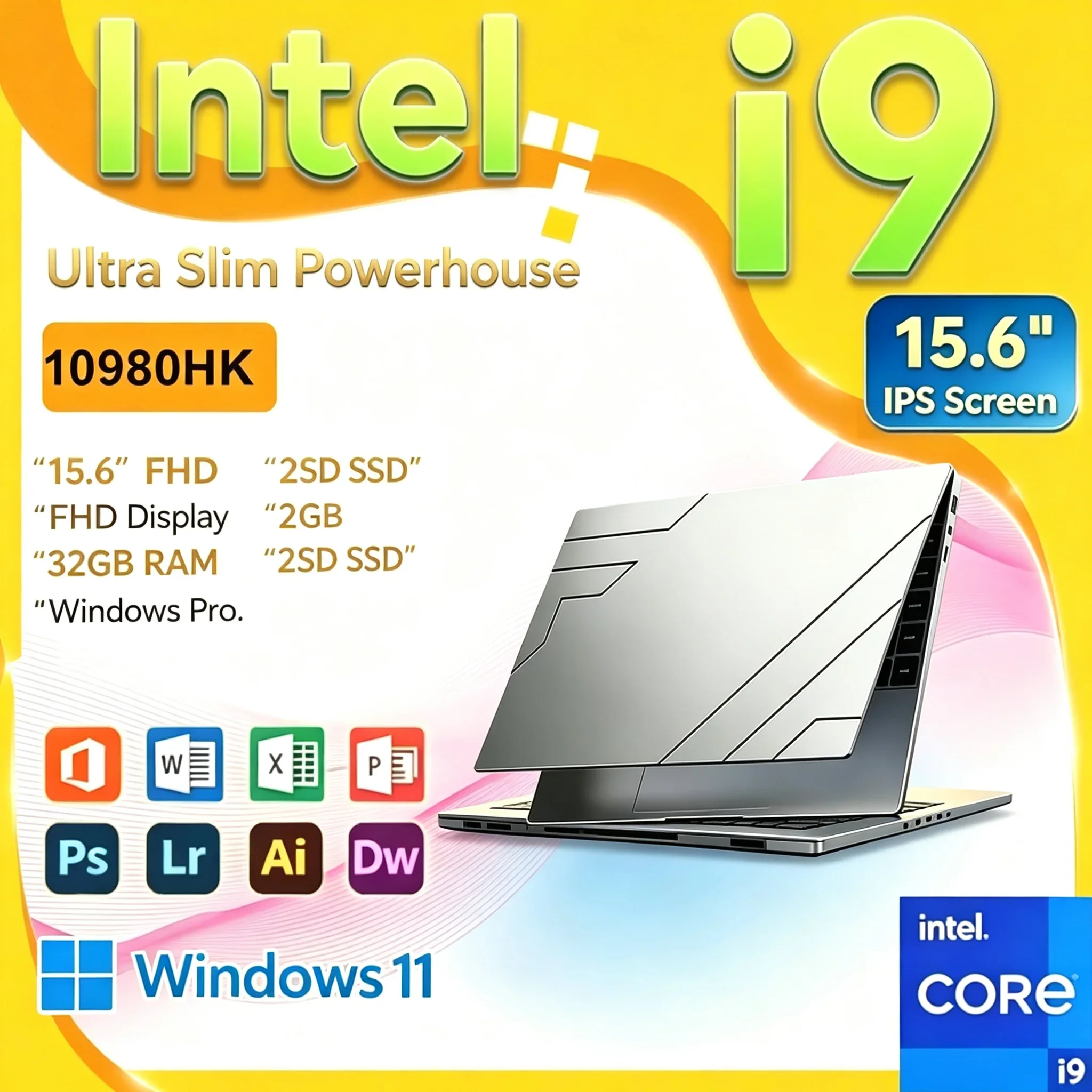 15.6 Inch Gaming laptop with Intel Core I9-10980HK 32GB RAM 512GB 1TB 2TB SSD WiFi 6 Windows 11 PRO high-performance laptop