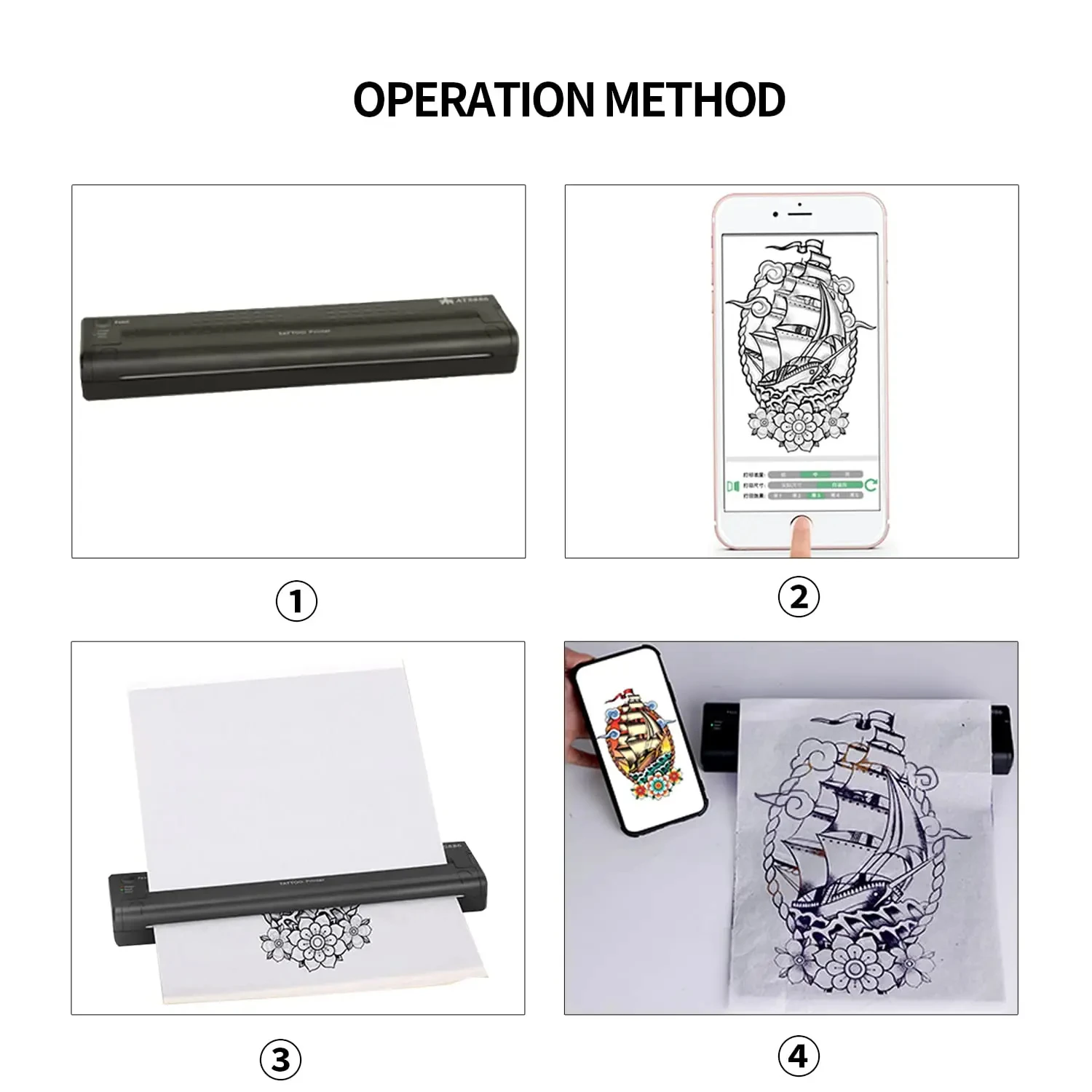 ATS886 Portable Printer Tattoo Cordless Tattoo Stencil Printer Rechargeable Bluetooth Tattoo Printer Tattoo Transfer Machine