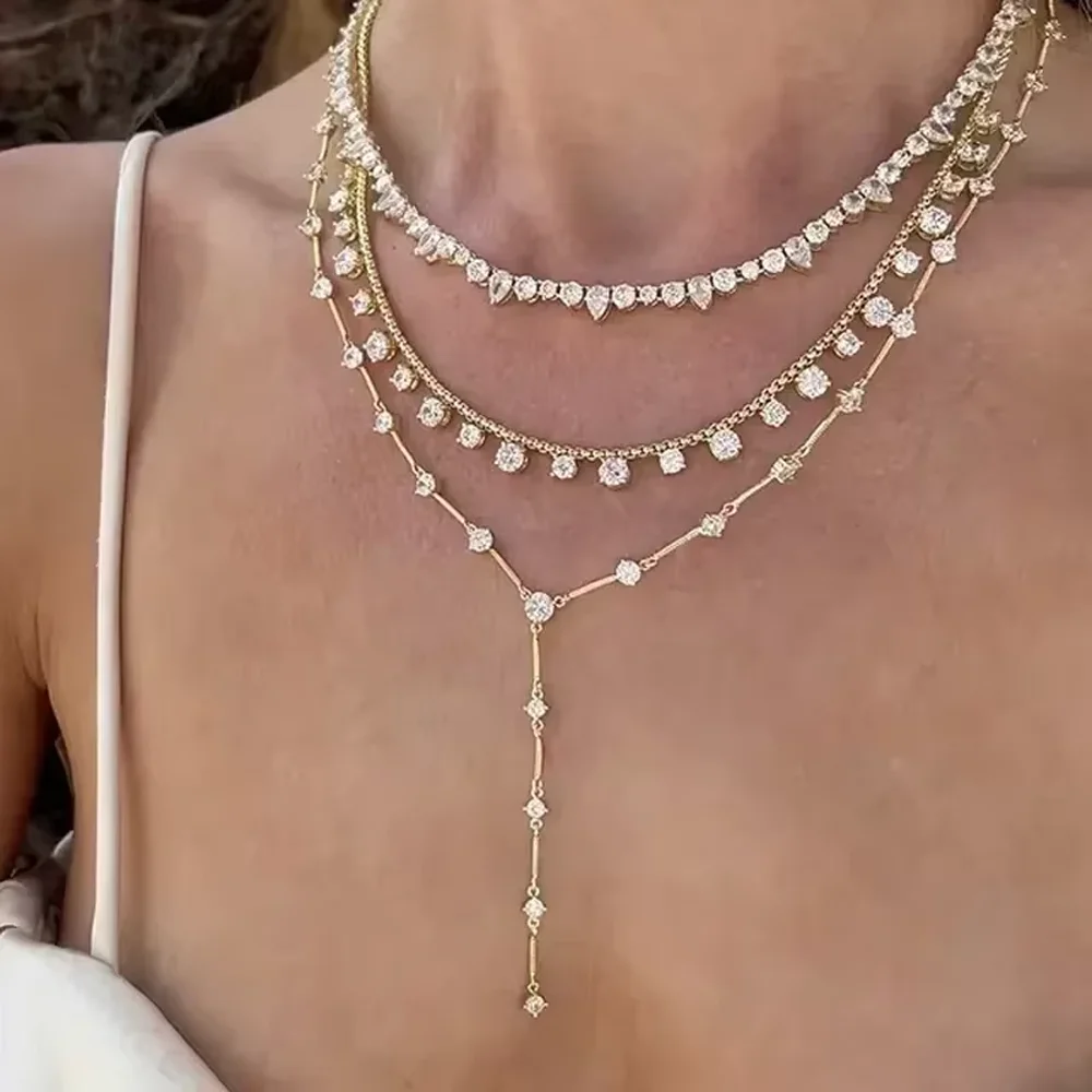 2026 Drop Ship Rose Gold Color Tear Drop Geometry Various Shapes Zircon Sexy Long Y Lariat Women's Necklace Accessories
