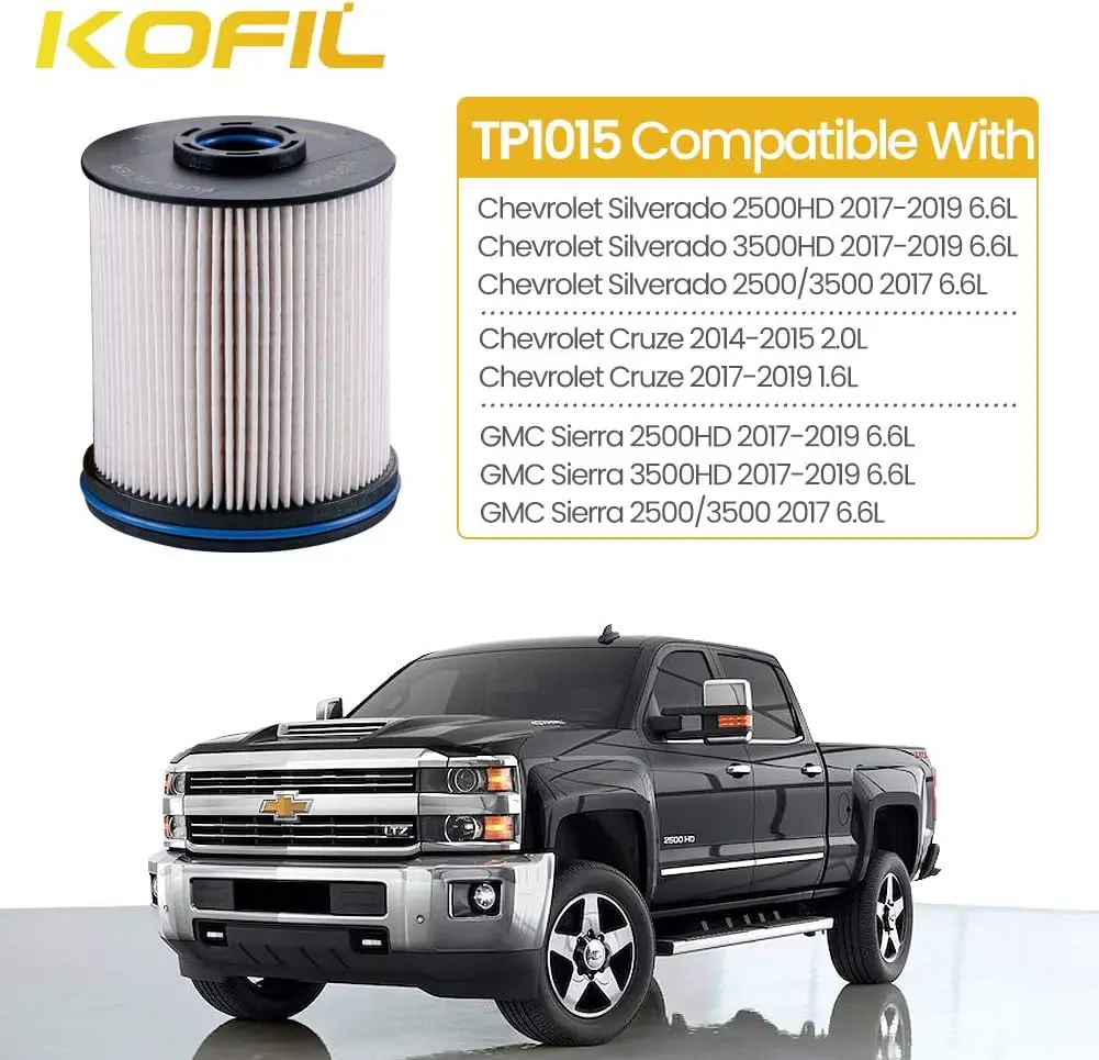 Filtro de combustible TP1015 para filtro de combustible diésel Duramax de 6,6 L 17-21 Chevrolet Silverado/GMC Sierra 2500HD 3500HD 14-18 Chevrolet Cruze