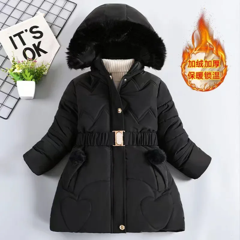 3 4 5 6 8 10 Years Winter Girls Coat Keep Warm Thicken Kids Jacket Hooded Zipper Fur Collar Princess Outerwear Children Clothing