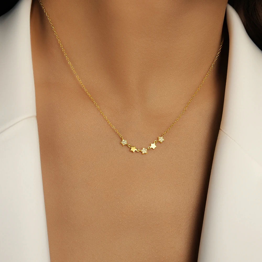 قلادة من الفضة الإسترلينية و 18 قيراط من الذهب للنساء ، سلسلة ترقوة ، نجمة ، قلب ، لانهائي ، فاخر ، زفاف ، مجوهرات حفلات