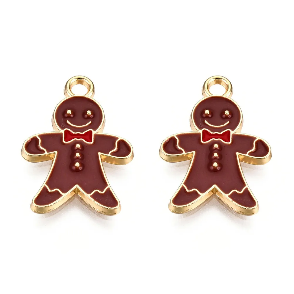 10Pcs Cartoon Gingerbread Man Charms Christmas Tree Alloy Enamel Pendant for DIY Necklace Jewelry Making Handmade Decoration