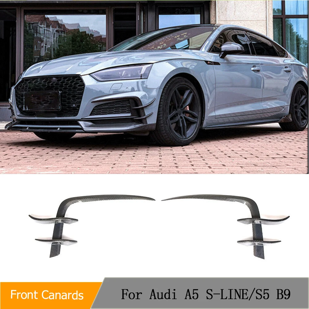 Carbon Fiber Car Front Bumper Candards Fog Grill Cover Trims for Audi A5 B9 Sline S5 2017-2020 Bumper Fins Vents FRP