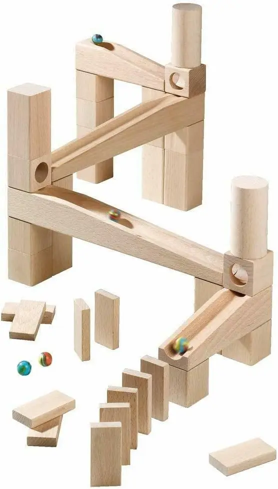 

Ball Track Starter Set - 44 Piece Wooden Marble Run for Beginner to Expert Architects Ages 3 to 10 (Made in Germany)