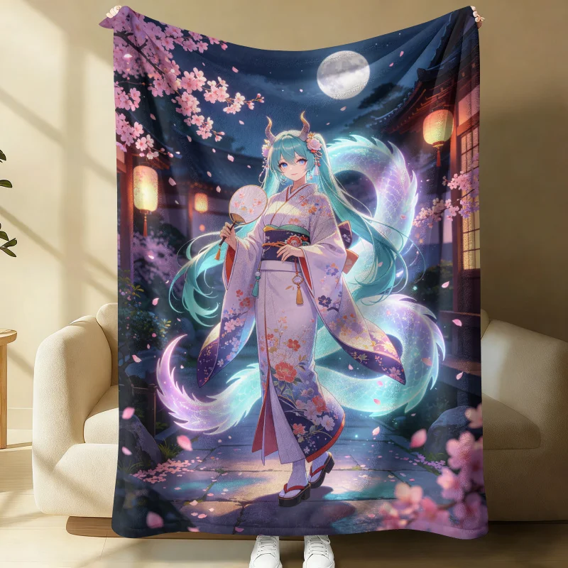 Hatsune Miku Kimono Dragon Flannel Throw Blanket Gift for Anime Fan Summer Soft Nap Throw Sofa Blanket Bed Cover Travel Blanket