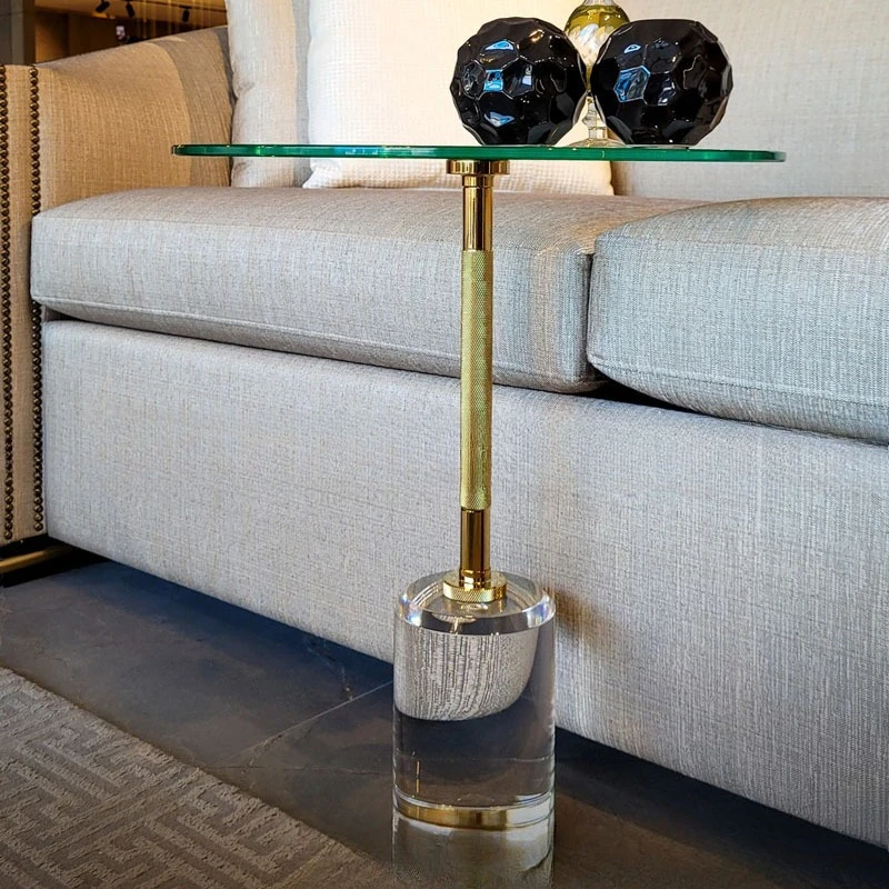 High Transparency Acrylic Corner Few Living Room Home Sofa Glass Edge Few Stainless Steel Creative Coffee Few Round