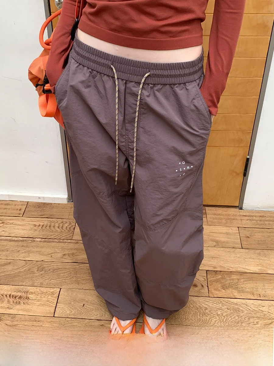 

Легкие повседневные уличные рабочие брюки свободного кроя для женщин, широкие штаны для весеннего туризма, нейлоновая ткань с принтованным дизайном