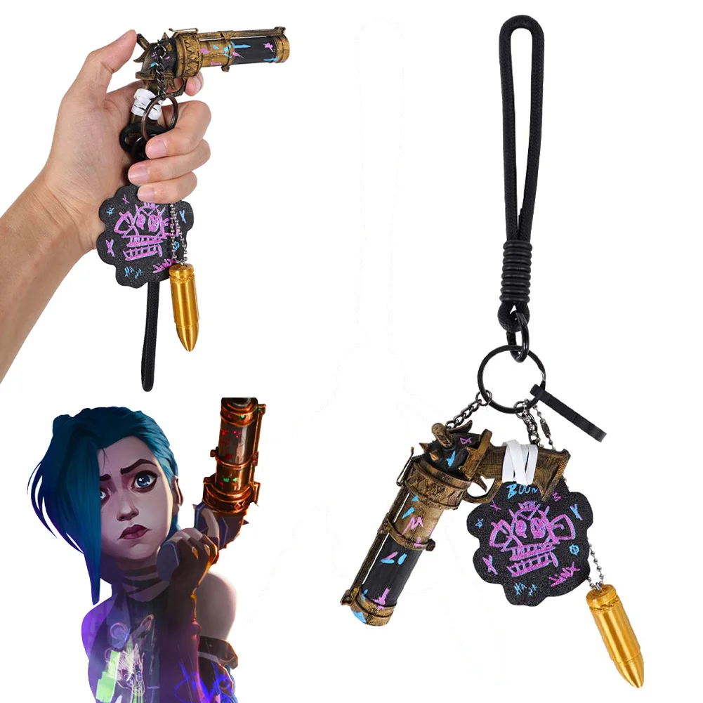 

2024 Game LoL TV 2 Cosplay Arcane Jinx Black Gold Key Ring Roleplay Hallowma Party Carnival Role Play Prop Outfit Accessories
