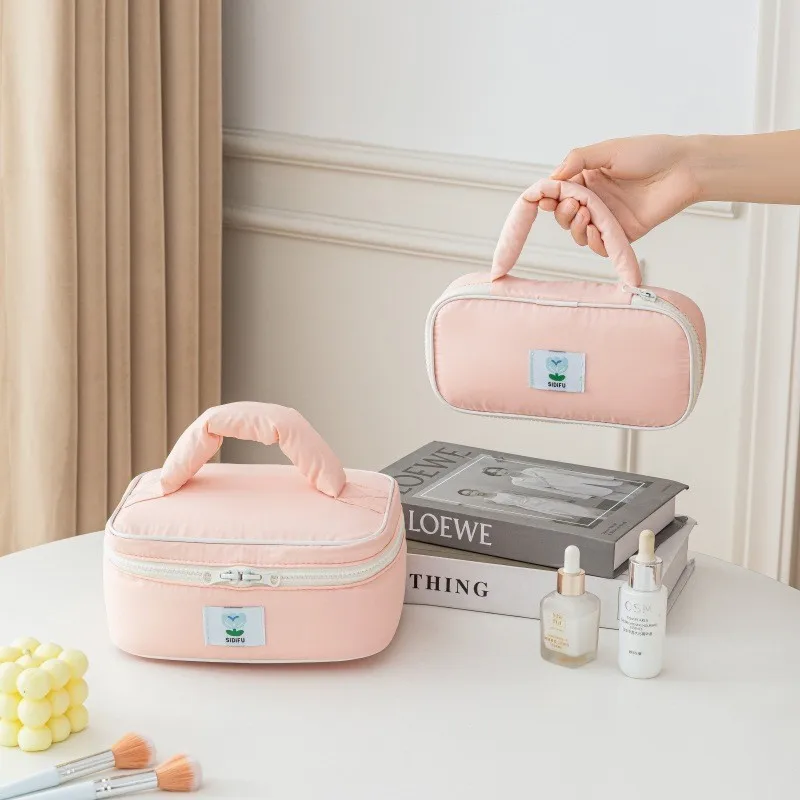 Solid Color Women Cosmetic Bag Large Capacity Household Skin Care Products Toiletries Storage Pouch Travel Waterproof Handbag