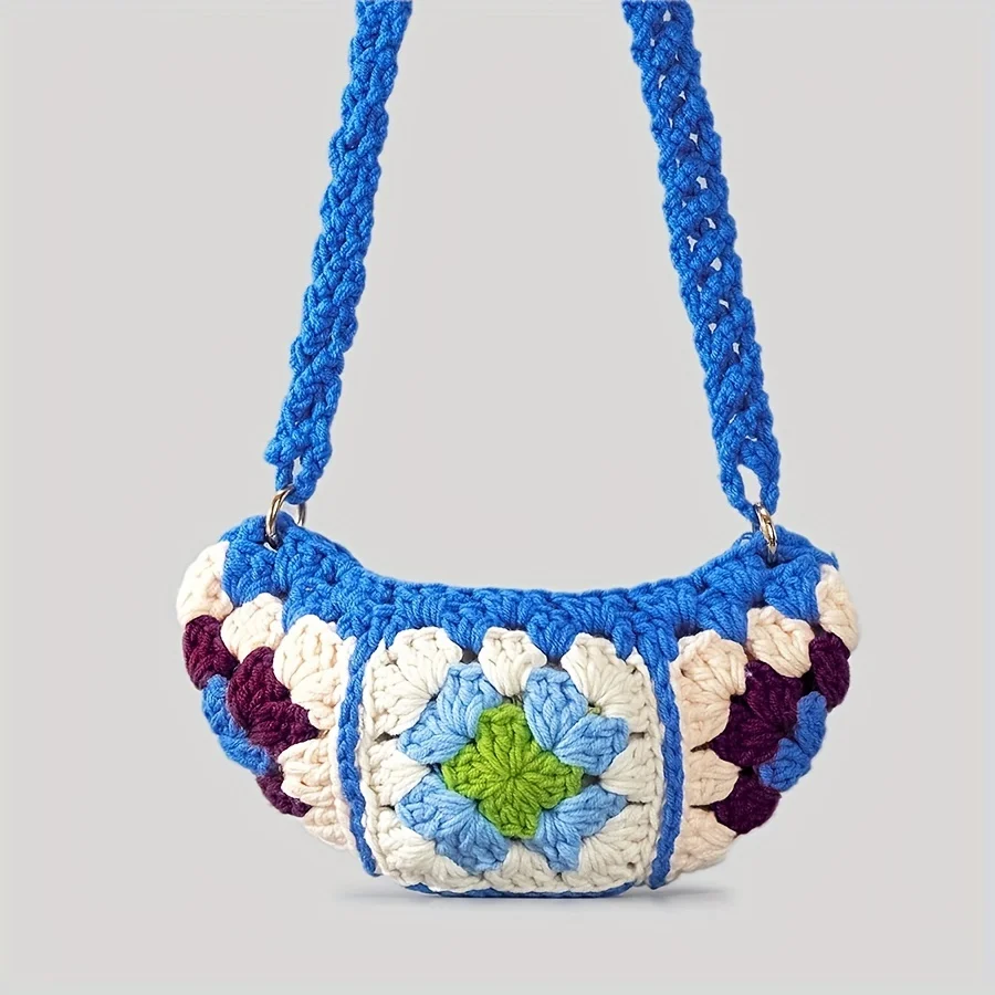 

Bohemian Granny Square Crossbody Bags for Women Designer Crochet Shoulder Bags Knitted Hobos Messenger Bag Small Phone Purses