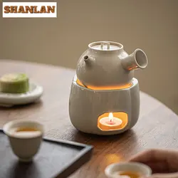 Plant Ash Glaze Candle Tea Warmer Vintage Heating Base Chinese Tea Stove Household Side Handled Teapot Tea Servicies Collection