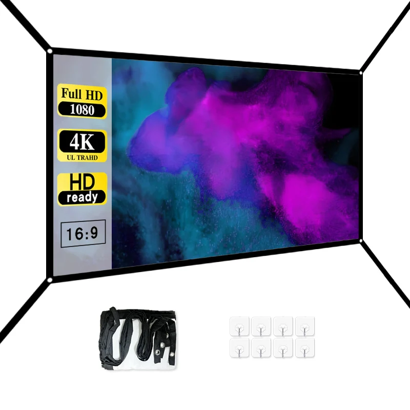 

Hot selling projection screen 60 inch white projection screen hanging hole extension. Foldable and easy to carry without taking