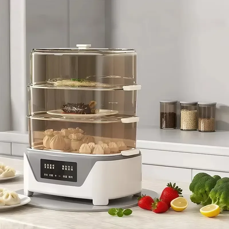 34L Electric Food Steamer 3 Layer Digital Touch Screen Automatic Multi Function Plastic Household Kitchen Appliance for