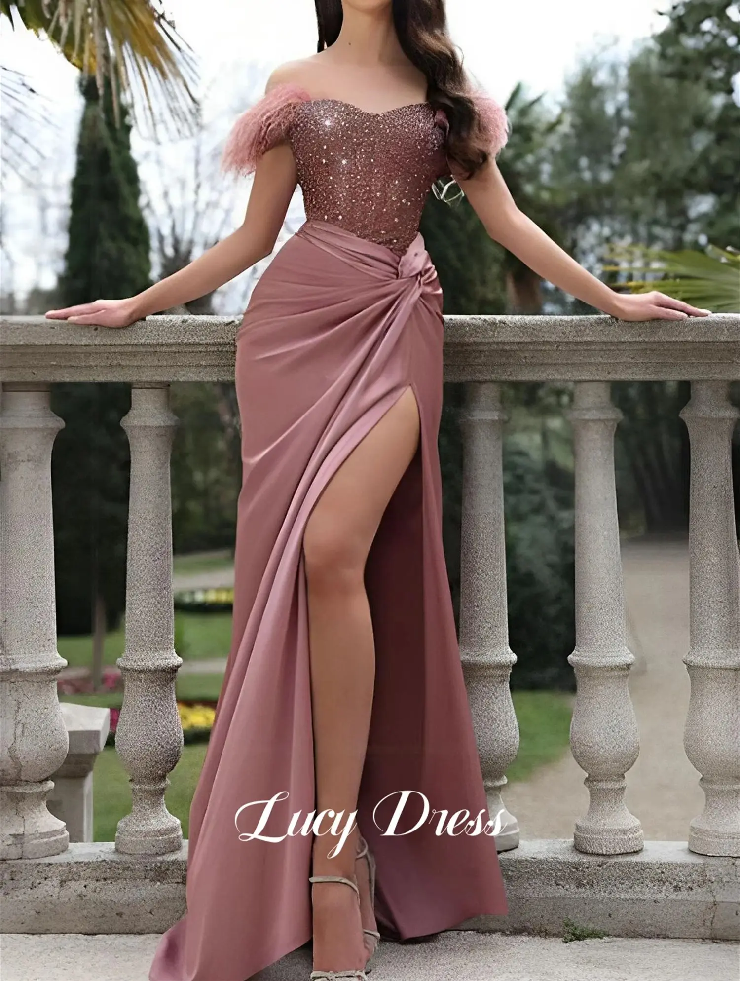 Lucy dunkelrosa Meerjungfrau luxuriöse Dekoration Gala Kleid Frau Ballkleider Party Frauen elegante Luxus Abend 2024 Frauen neu