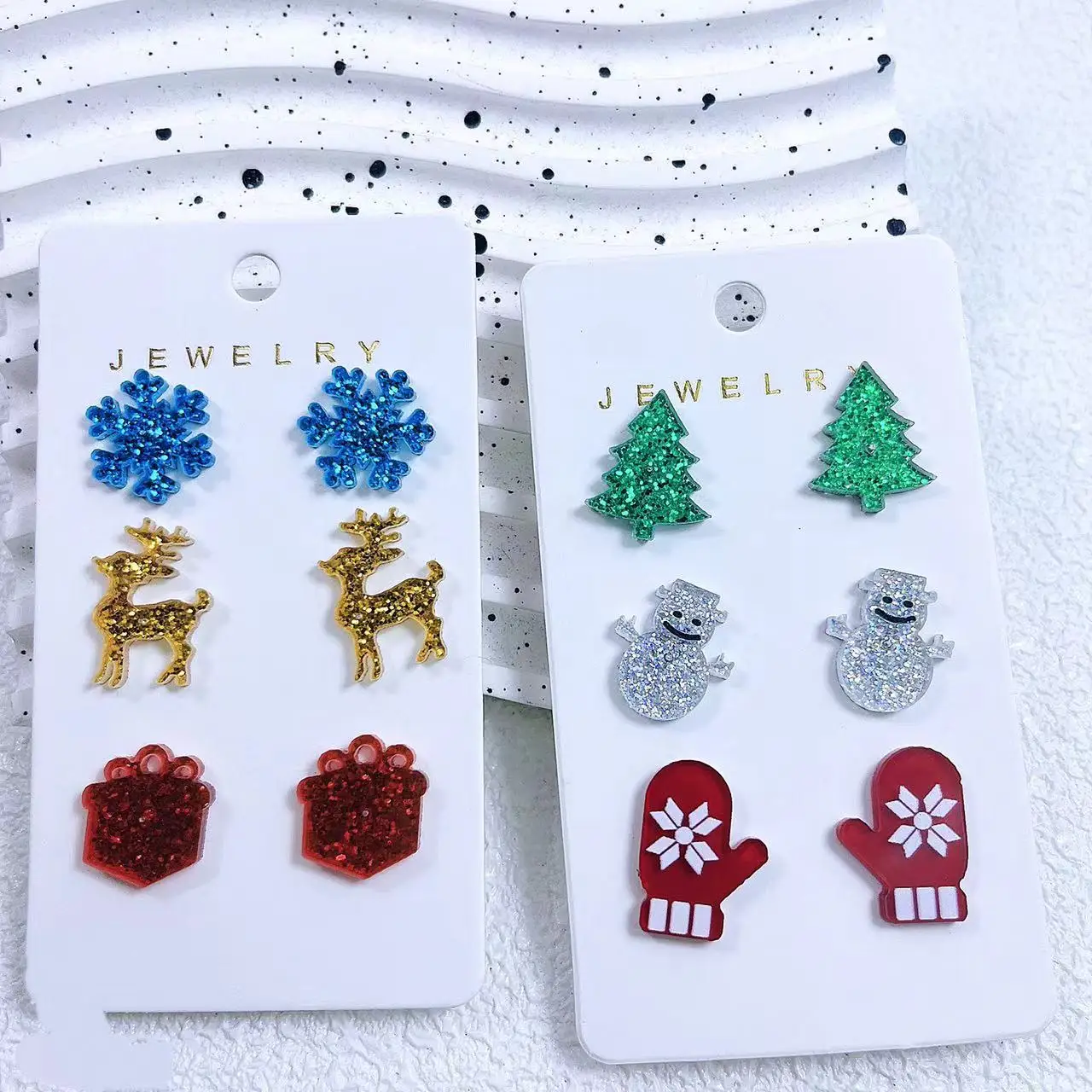 3-Pair Christmas Earnail Set Christmas Tree Snowflake Santa Claus Snowman Elk Earrings Accessories