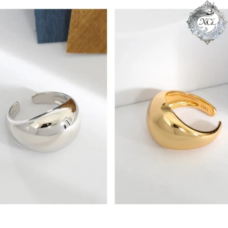 

XCL S925 Sterling Silver Geometric Arc Smooth Ring Trendy Simple Handmade Christmas Gift Fashion Jewelry for Women