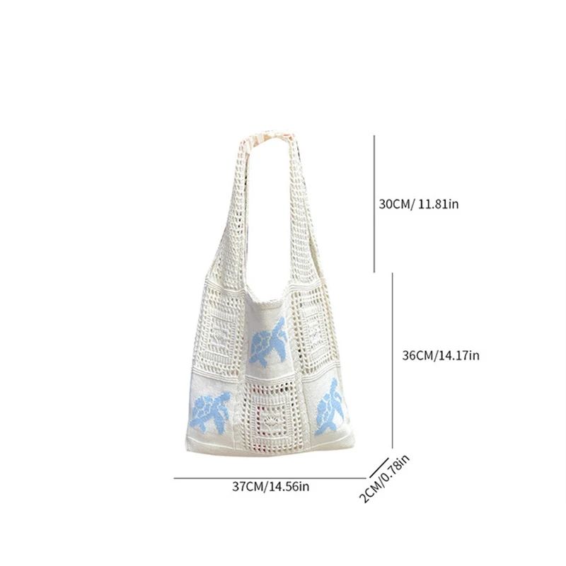 Designer-Stricktaschen mit großem Fassungsvermögen, Damen-Sommer-Strandtasche, lässige, hohl gewebte Unterarm-Umhängetasche – Detail 17
