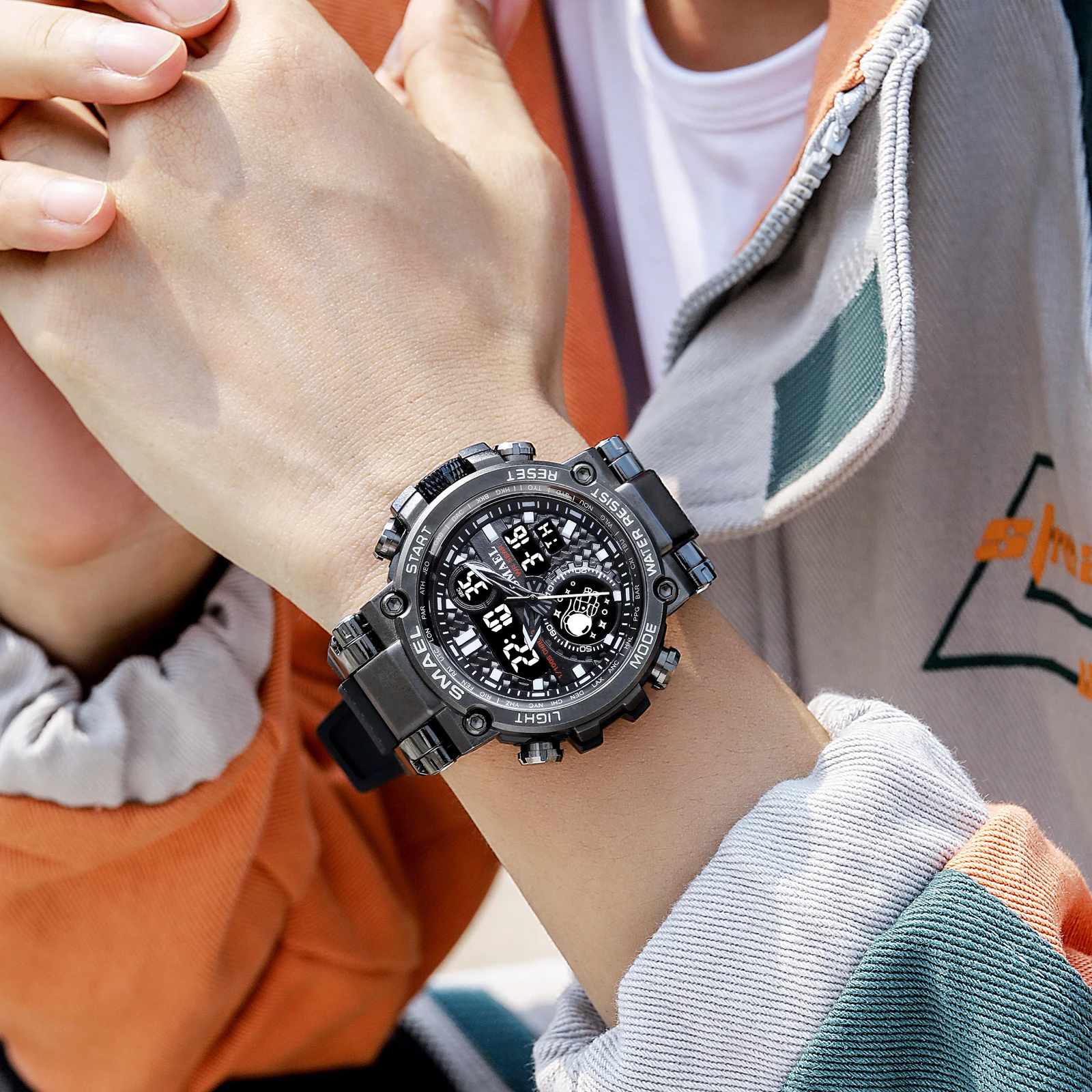 SMAEL 8093 Men's Analog Digital Dual Display Sport Watch - 50M Waterproof LED Backlight Alarm Stopwatch Chronograph Shockproof view 6