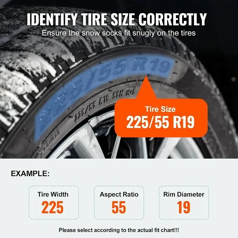 Snow Tire Socks 2Pcs Car Anti Slip Traction Chains Winter Ice Driving Emergency Protector Cover Set with Gloves & Storage Bag