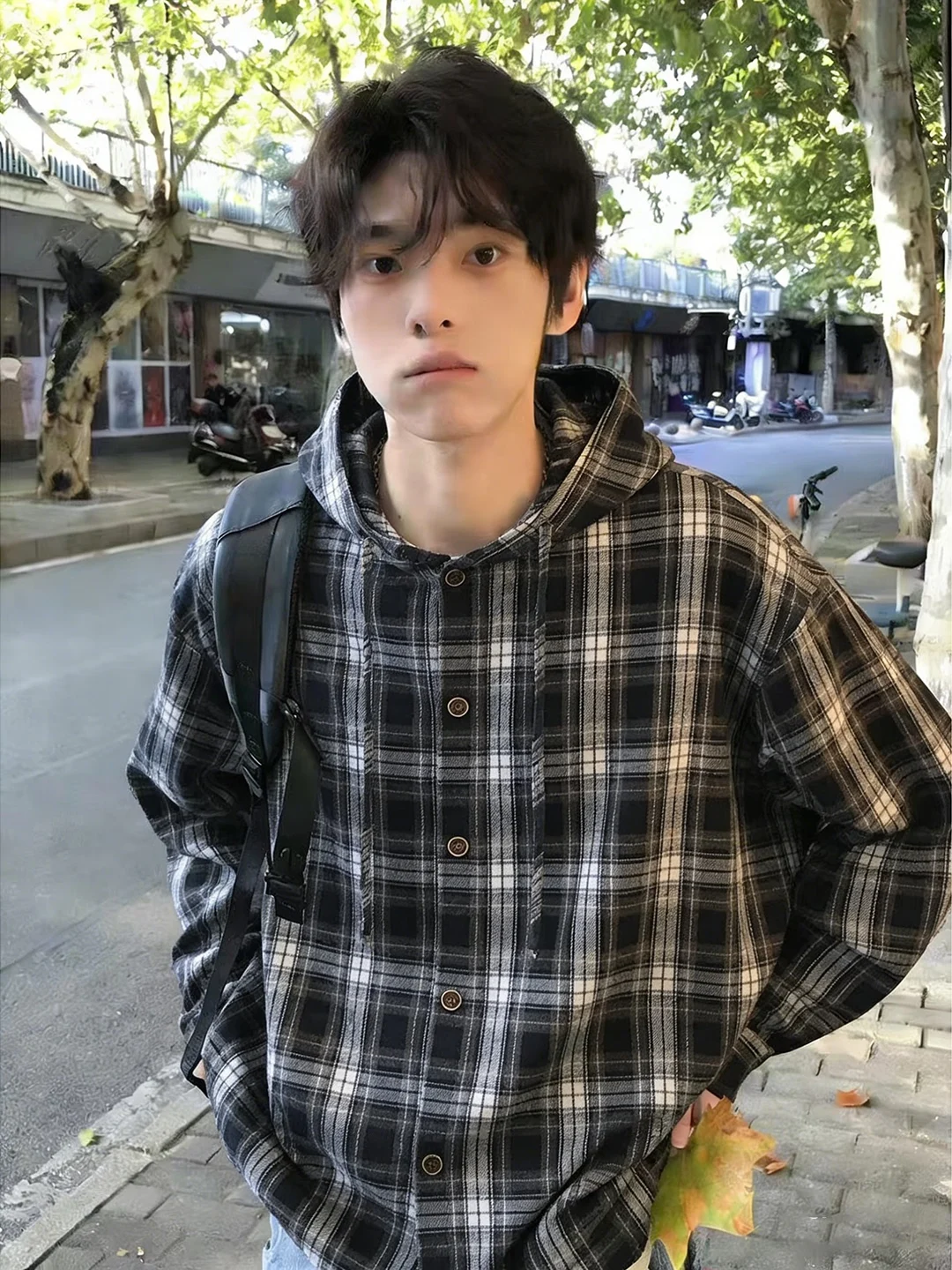 

Мужская повседневная молодежная верхняя одежда в американском ретро-стиле: синяя клетчатая рубашка с капюшоном, кардиган с длинными рукавами для подростков, уличный стиль