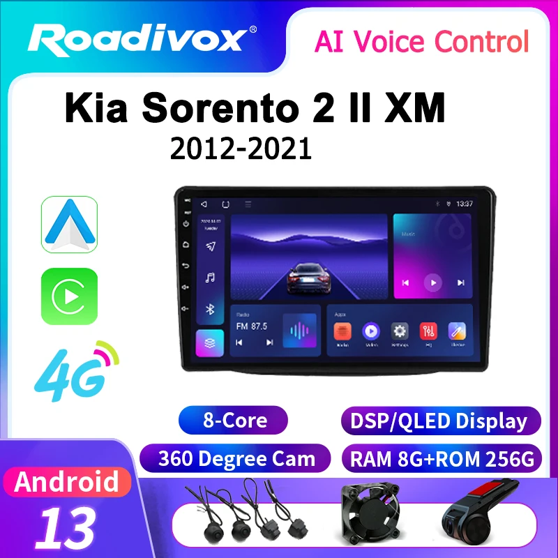 

roadivox Android car radio for Kia Sorento 2 II XM 2012 2021 stereo GPS Navigation video Multimedia Player tape recorder