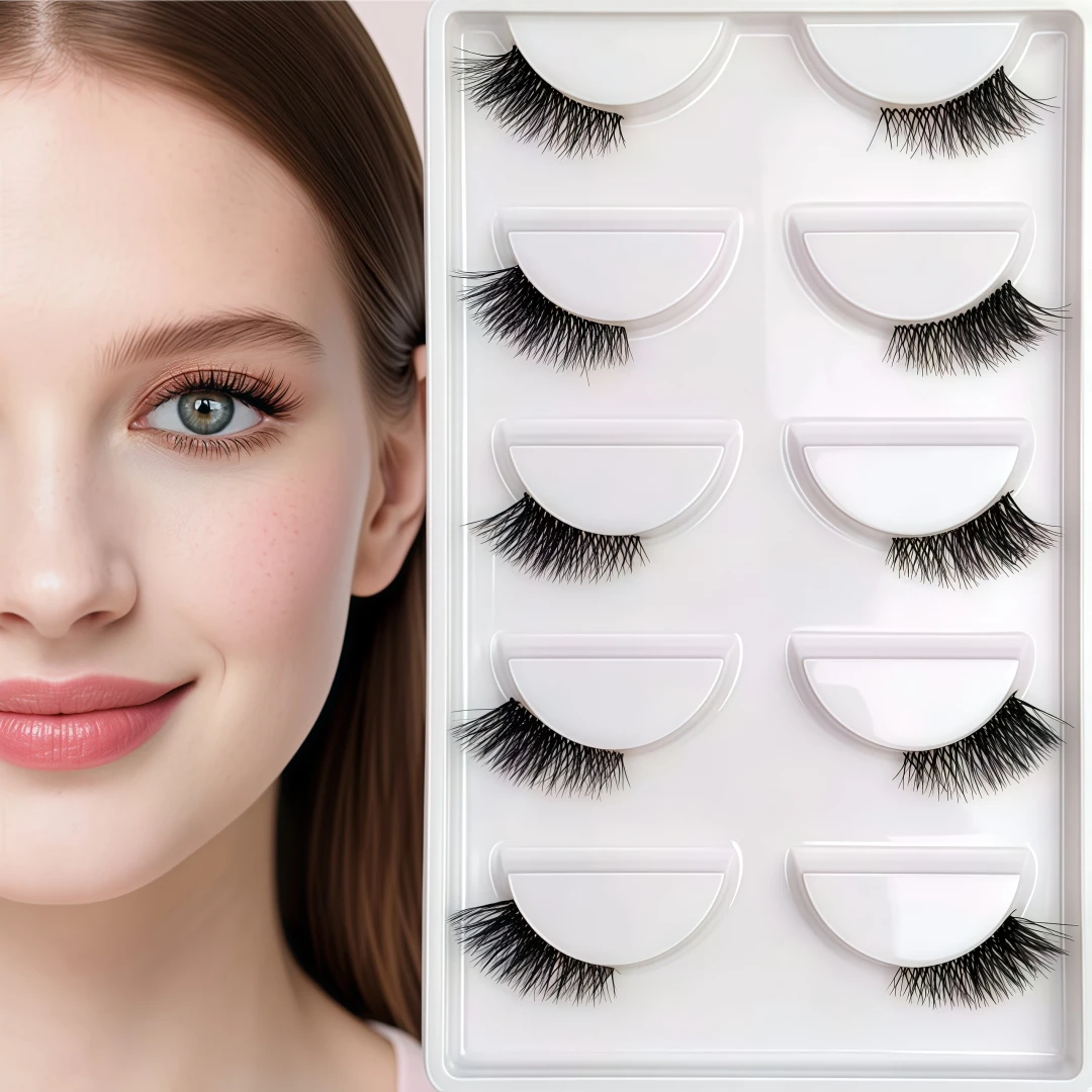Fox Eye & Cat Halb-Wimpern, 5 Paar Natürliche C/D-Curl Wimpern mit Transparentem Band, Weiches Anfängerfreundliches Wimpern-Set für Atemberaubende Wimpern