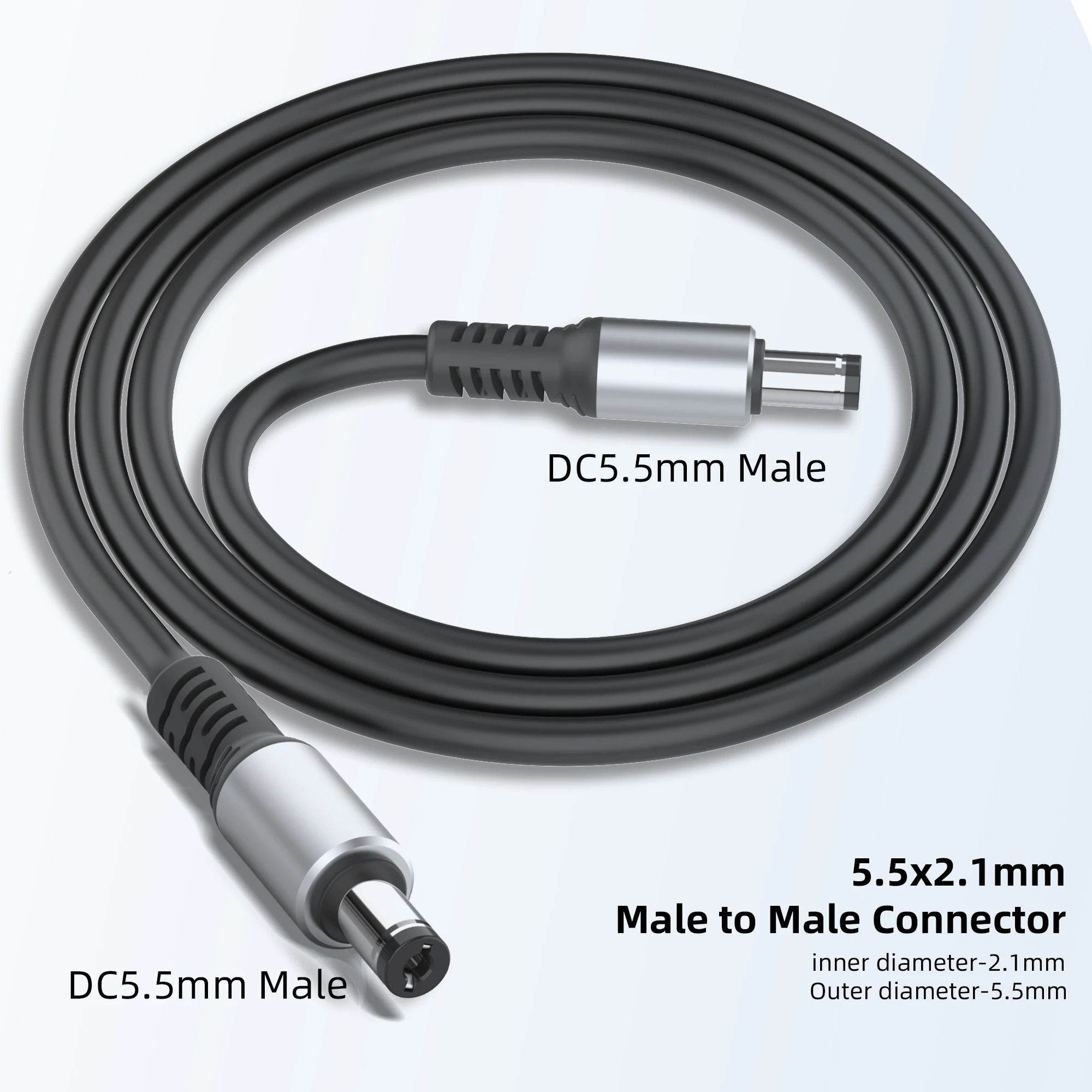 Câble d'extension d'alimentation DC5521 à DC5521, connecteur mâle à mâle DC5521, Compatible pour une variété d'appareils d'interface DC 5,5x2,1 mm