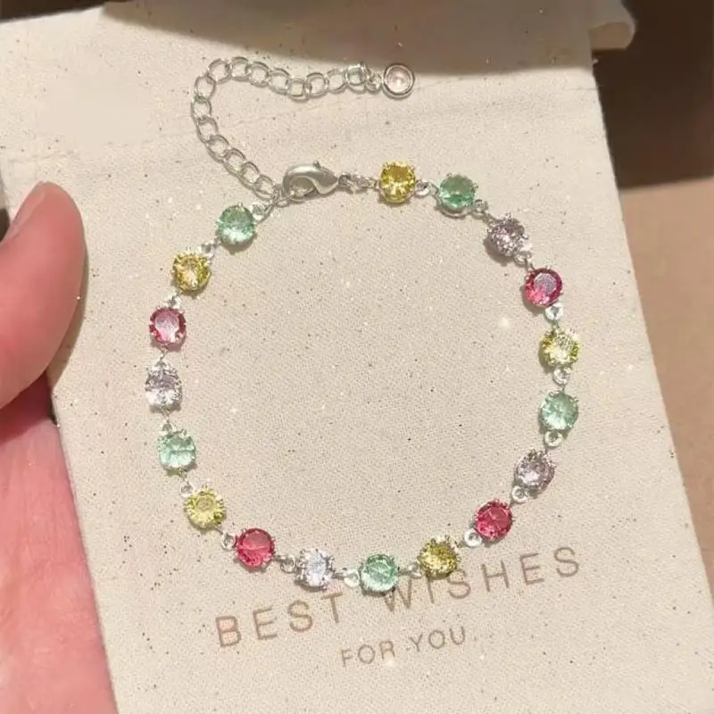 Funkelnde Bunte Kristallarmbänder für Frauen, Koreanische Zirkon-Metallkette, Partyschmuck, Valentinstagsgeschenk – Detail 7
