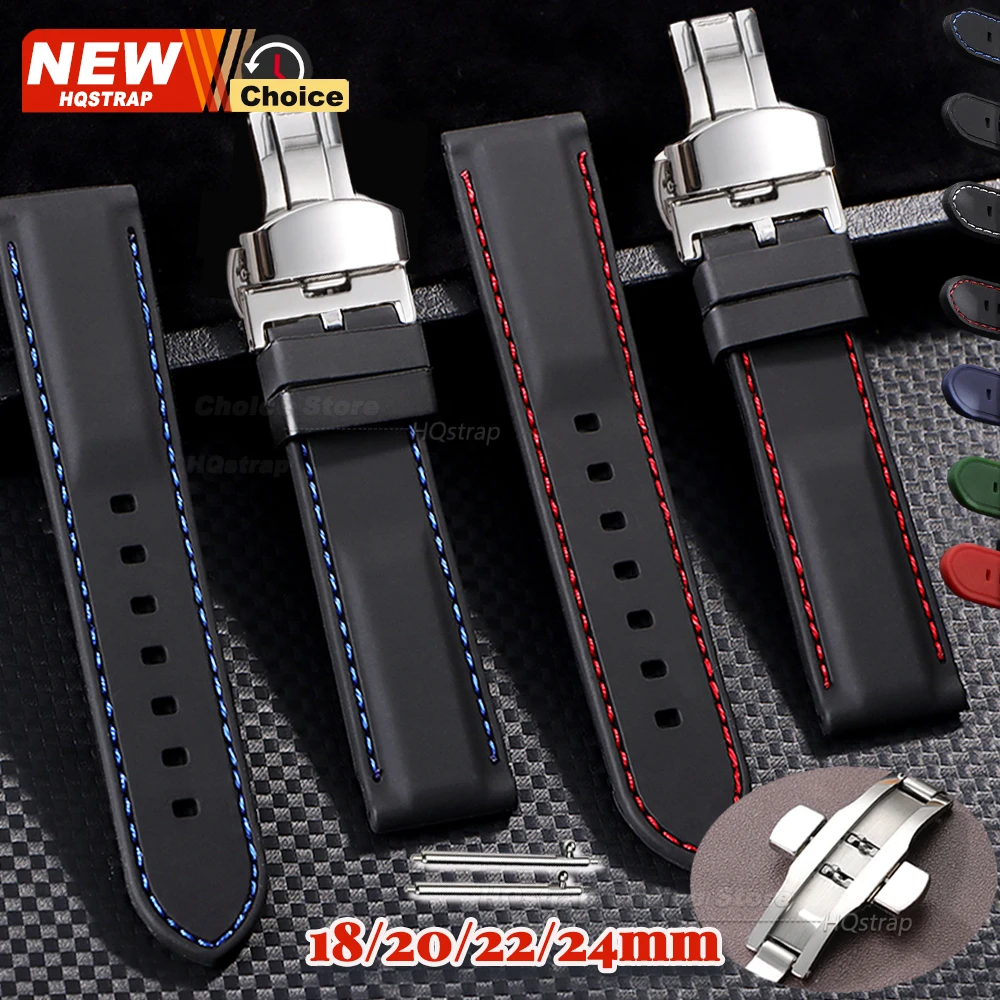 Wasserdichtes Sport-Silikonarmband mit Schmetterlingsschnalle, 18 mm, 20 mm, 22 mm, 24 mm, Dornschließe, Gummi-Uhrenarmband, Damen- und Herren-Universalarmband