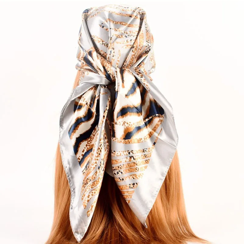 

New Handkerchiefs Hair Silk Scarf 90*90cm Print Satin Big Square Silk Scarves Shawls Women Luxury Brand Designer Hijab Headband