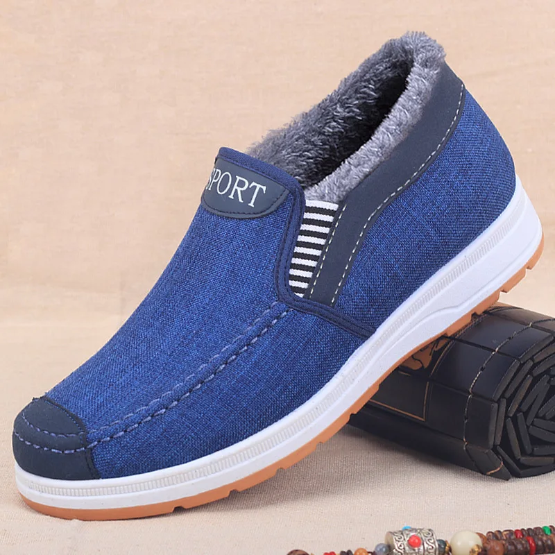 2023 New Old Beijing Cotton Shoes Men's One Step Anti slip Soft Sole Men's Plush Thickened and Warm Elderly Cotton Boots