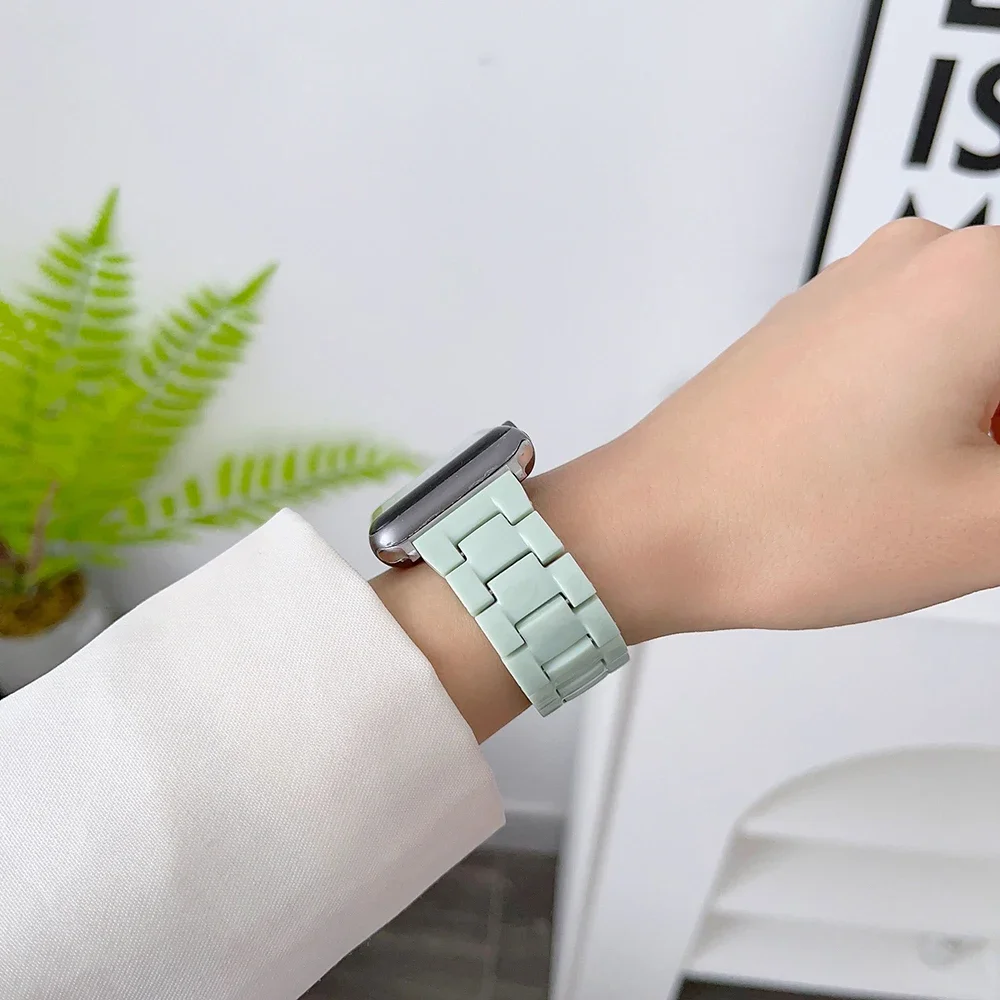 Pulseira de relógio de resina para apple watch 44mm banda 42 38mm correa pulseiras de relógio para iwatch série 10 8 7 6 se 5 4 40mm 41/45mm 49mm ultra