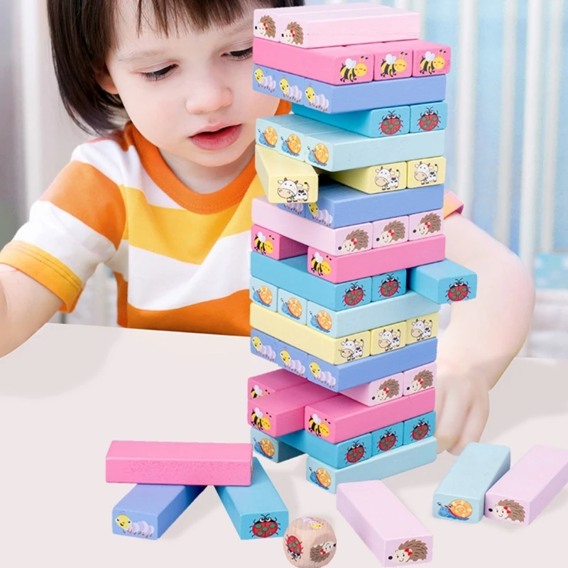 

Funny Mini Wooden Tower Hardwood Stacker Extract Building Blocks Toy Animal Montessori Educational Game for Children Gift