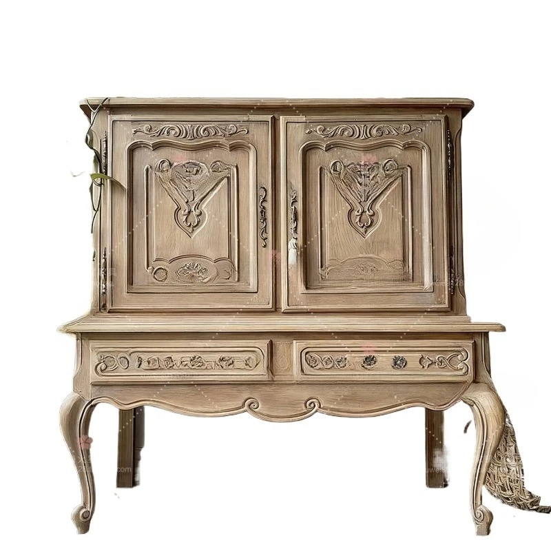 French solid wood villa carved against the wall dining room side cabinet,