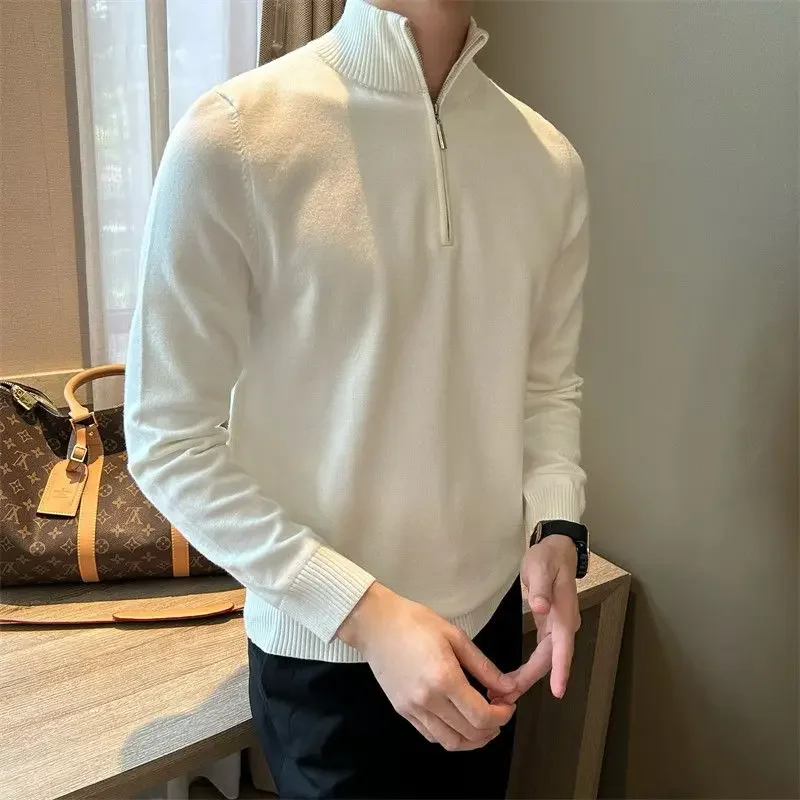 Luxury Autumn Fashion Stand Collar Sweater Men Long Sleeve Zip Slim Jumper Tops Spring Winter Knitted Sweaters Pullover Clothes