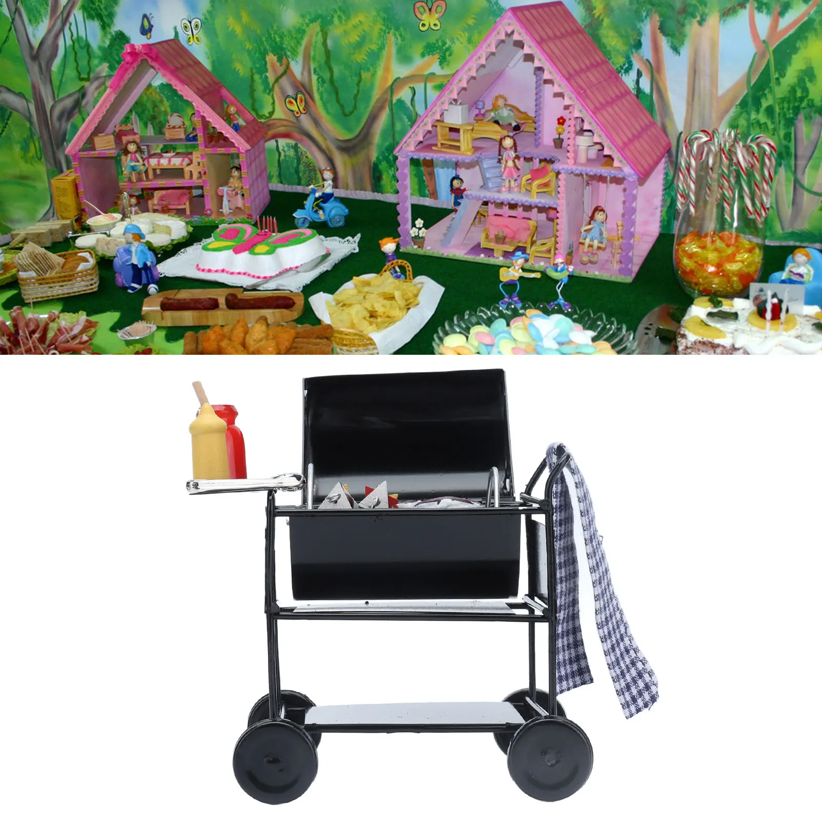 ZK40 Mini BBQ Grill 1:12 Miniature Scene Exquisite Beautiful Vivid Kitchen Furniture Model Dollhouse Accessory