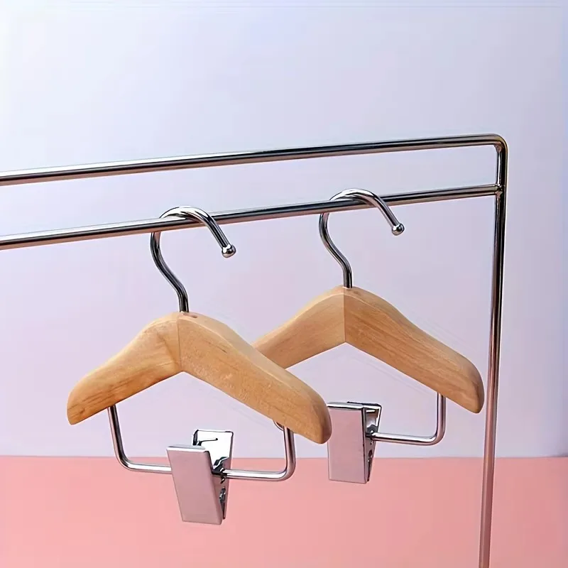 2pcs Mini Wooden Doll Clothes Hangers with Clips Metal Hook for Doll Garment Display Storage - view 6