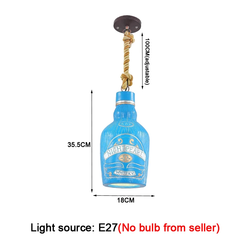 Retro American Country Pendant Lamp Single Head Wine Bottle Chandelier Colored Hanging Light for Bar Cafe Dining Table Art Creat