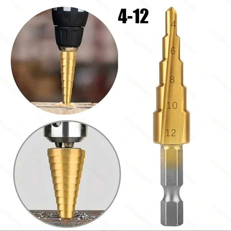 4-12 4-13 4-20mm high-speed steel straight groove step drill bit set, titanium coated wooden metal hole milling cutter core dril